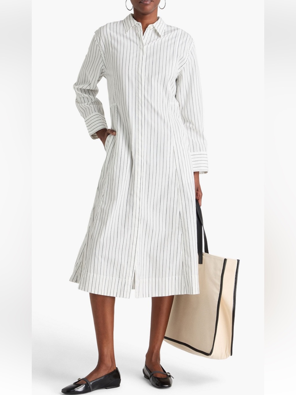 Alex Mill Jules White Stripe Cotton Blend Button Down Midi Shirt Dress Size XS